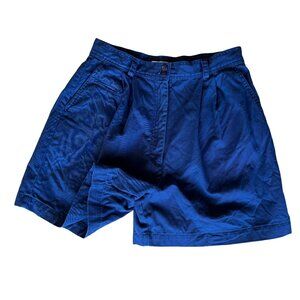 Vintage Navy Blue Amanda Fielding Blue High Rise Oversized Cotton Pleated Shorts